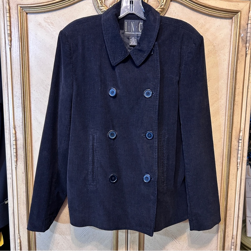 INC Black Double Breasted Corduroy Jacket